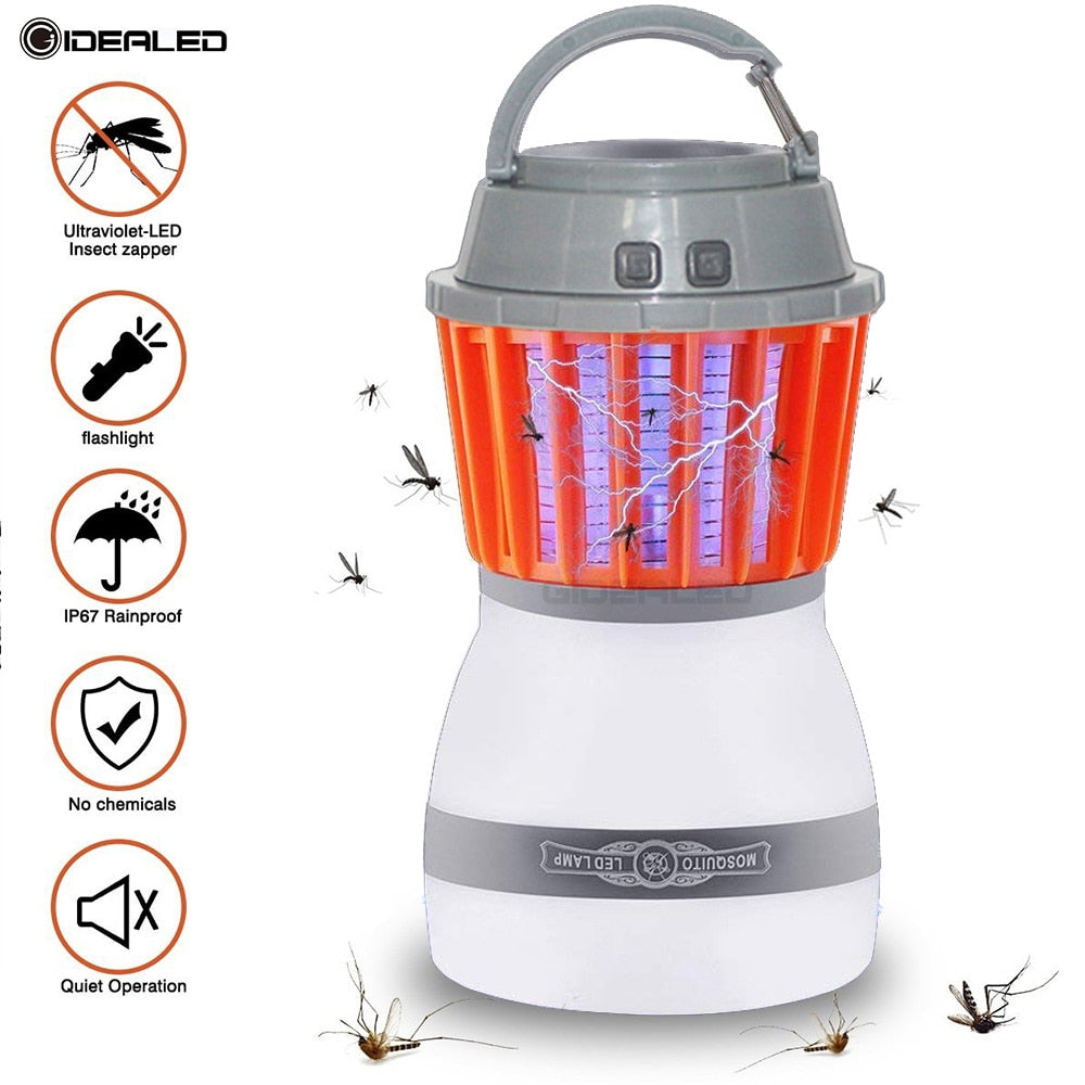 Outdoor Mosquito Killer Light 2 in 1 Zapper Lantern with solar powered panel Portable USB Rechargeable Camping Lamp Waterproof