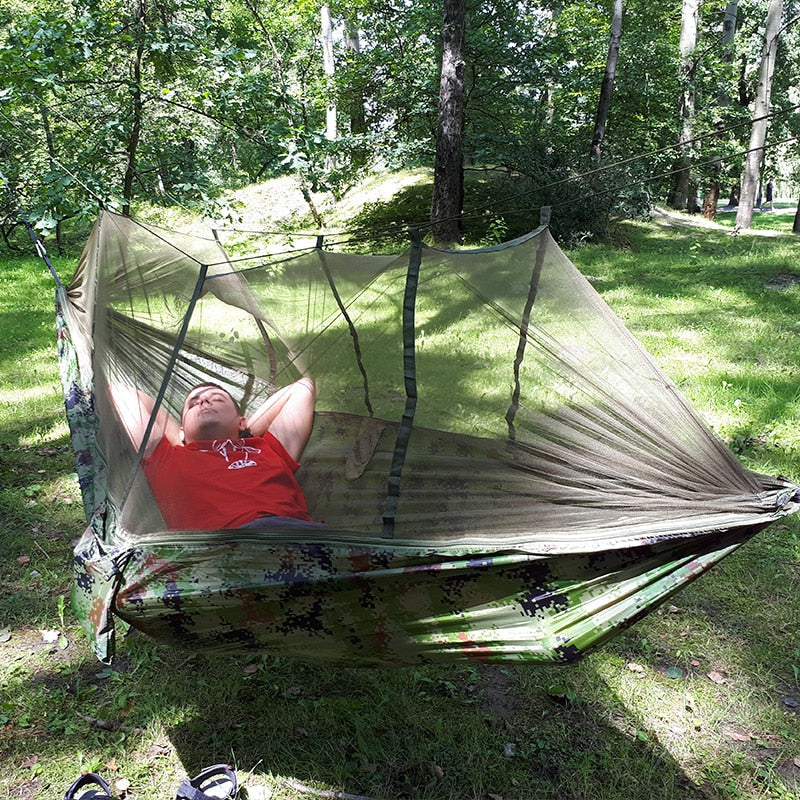 1-2 Person Outdoor Mosquito Net Parachute Hammock Camping Hanging Sleeping Bed Swing Portable  Double  Chair Hamac Army Green