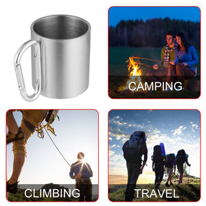 OUTAD 180ml Stainless Steel Cup Camping Traveling Outdoor Cup Double Wall Mug with Carabiner Hook Handle