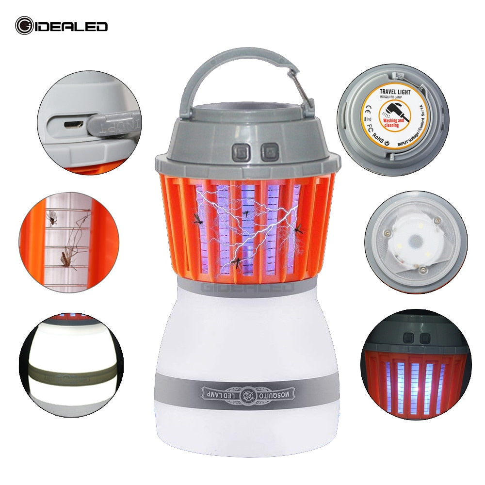 Outdoor Mosquito Killer Light 2 in 1 Zapper Lantern with solar powered panel Portable USB Rechargeable Camping Lamp Waterproof