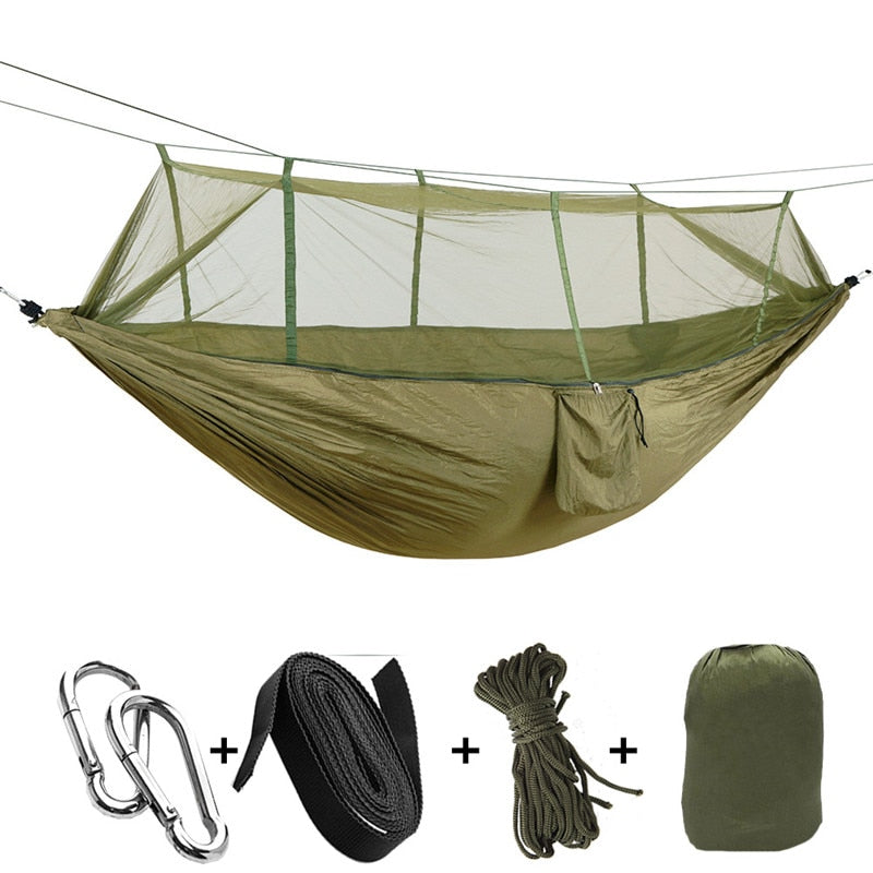 1-2 Person Outdoor Mosquito Net Parachute Hammock Camping Hanging Sleeping Bed Swing Portable  Double  Chair Hamac Army Green