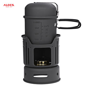 ALOCS CW-C01 7pcs Outdoor Camping Cooking Set Portable Stove Camping Cookware Pots Bowl Cooker Stove Picnic BBQ Travel 1-2Person