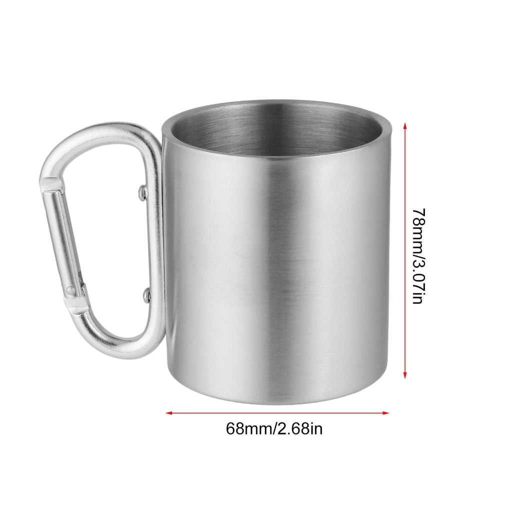 OUTAD 180ml Stainless Steel Cup Camping Traveling Outdoor Cup Double Wall Mug with Carabiner Hook Handle