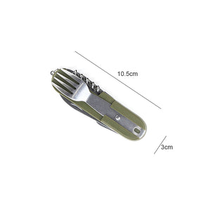 Army Green Folding Portable Stainless Steel Camping Picnic Cutlery Knife Fork Spoon Bottle Opener Flatware Tableware Travel Kit