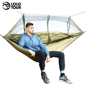 1-2 Person Outdoor Mosquito Net Parachute Hammock Camping Hanging Sleeping Bed Swing Portable  Double  Chair Hamac Army Green